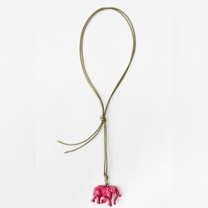 Zara NEW Pink Elephant Resin Pendant Cord Necklace Bohemian Safari Boho SOLD OUT